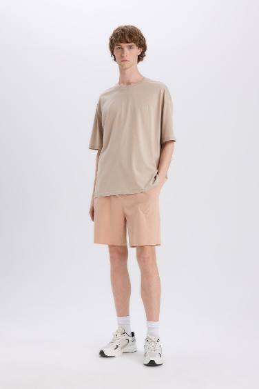 Oversize Fit Crew Neck Back Printed Cotton T-Shirt