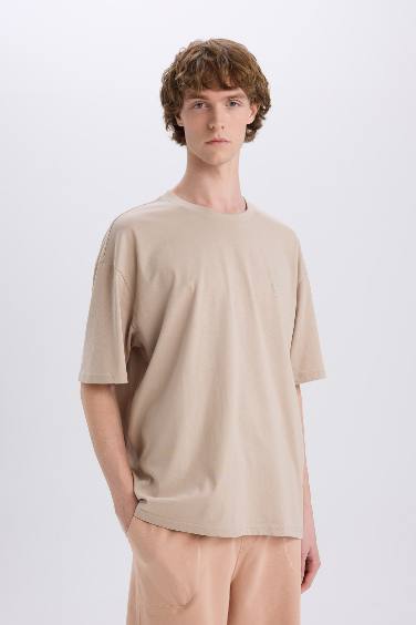 Oversize Fit Crew Neck Back Printed Cotton T-Shirt