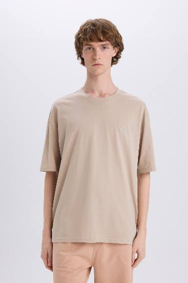 Oversize Fit Crew Neck Back Printed Cotton T-Shirt