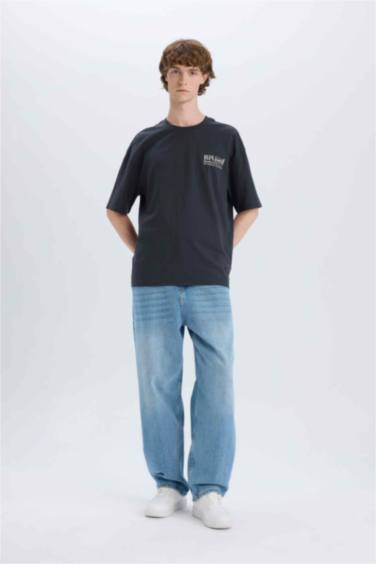 T-shirt oversize imprimé en coton à col rond