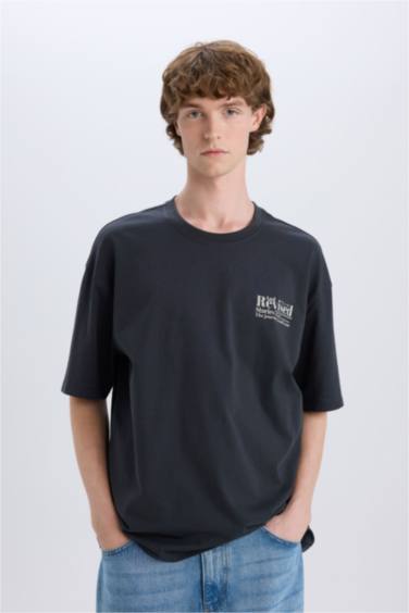 T-shirt oversize imprimé en coton à col rond