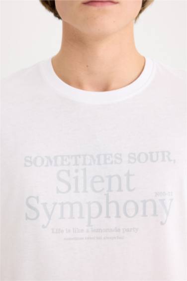 تيشيرت نص كم قصة عادية بياقة مستديرة