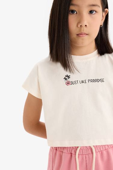 Набор из 2 футболок с принтом и шортами для девочек, короткий рукав, шорты с эластичным поясом