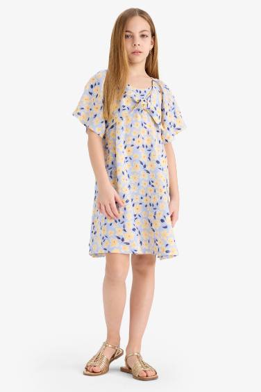 Girl Patterned Viscose Short Sleeve Dress