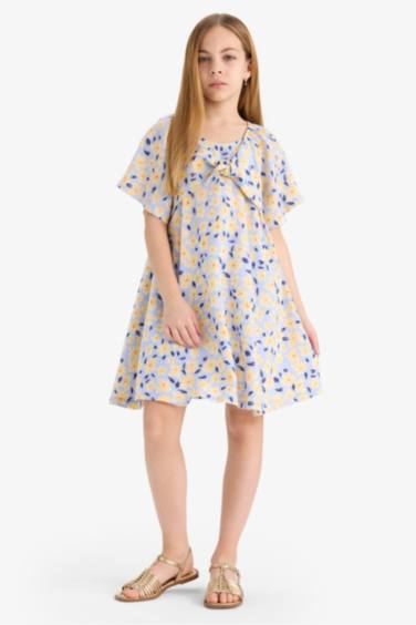 Girl Patterned Viscose Short Sleeve Dress