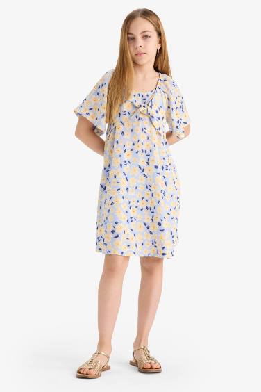 Girl Patterned Viscose Short Sleeve Dress