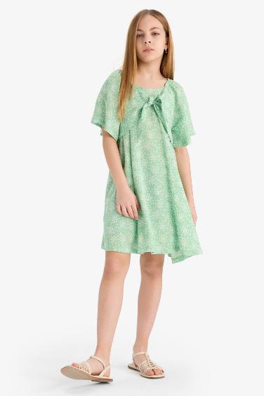 Girl Patterned Viscose Short Sleeve Dress