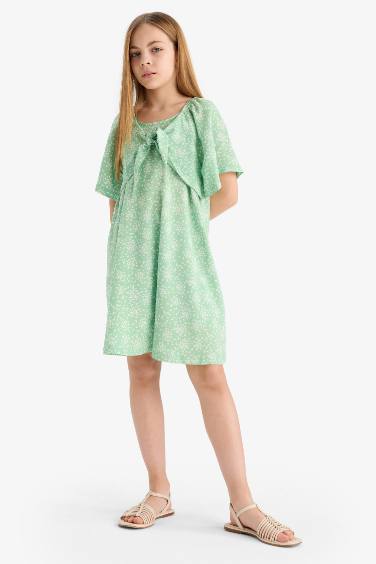 Girl Patterned Viscose Short Sleeve Dress
