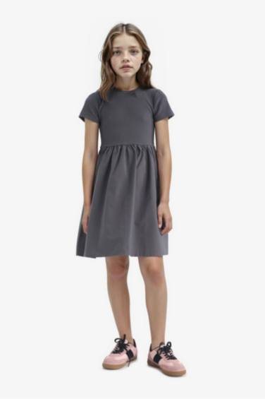 Girl Crew Neck Corduroy Short Sleeve Dress