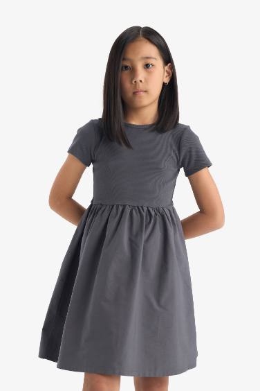 Girl Crew Neck Corduroy Short Sleeve Dress