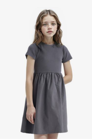 Girl Crew Neck Corduroy Short Sleeve Dress