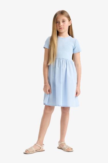 Girl Crew Neck Corduroy Short Sleeve Dress
