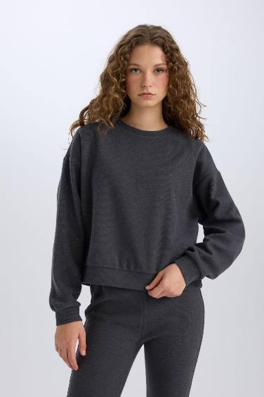 2'li Takım Basic Düz Bisiklet Yaka Üst Beli Lastikli Uzun Alt