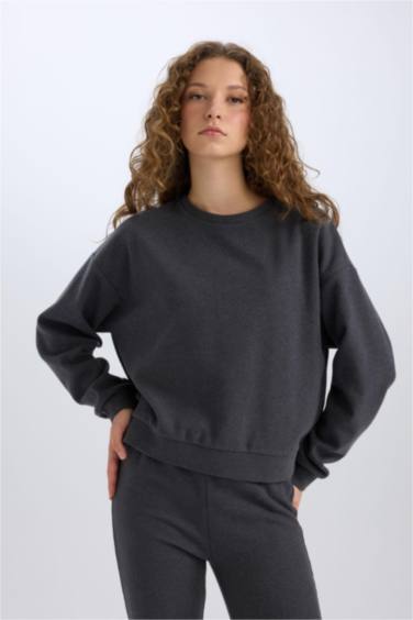 2'li Takım Basic Düz Bisiklet Yaka Üst Beli Lastikli Uzun Alt