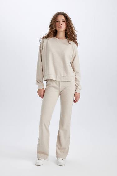 2'li Takım Basic Düz Bisiklet Yaka Üst Beli Lastikli Uzun Alt