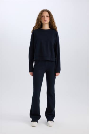 2'li Takım Basic Düz Bisiklet Yaka Üst Beli Lastikli Uzun Alt