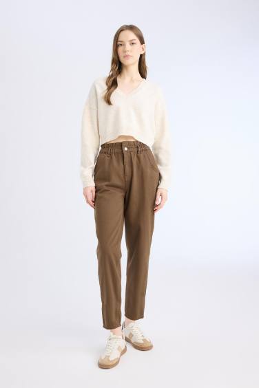 Paperbag Elastic Waist Ankle Length Jeans