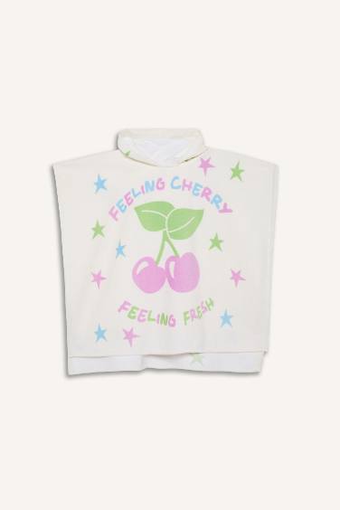 Kız Çocuk Desenli Pamuklu Panço Havlu