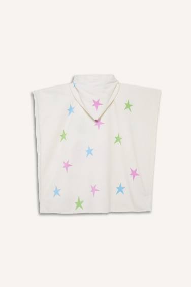 Kız Çocuk Desenli Pamuklu Panço Havlu