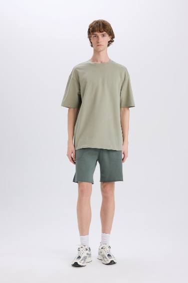 Cotton Boxy Fit Crew Neck Back Printed T-Shirt