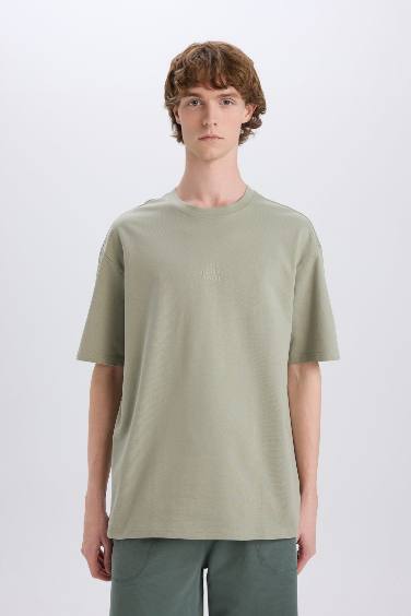 Cotton Boxy Fit Crew Neck Back Printed T-Shirt