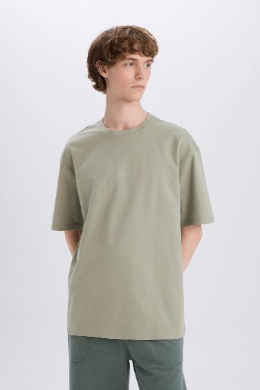 Cotton Boxy Fit Crew Neck Back Printed T-Shirt