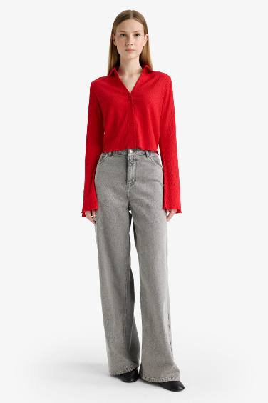 Slim Fit Shirt Collar Long Sleeve Shirt