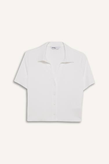 Coool Fitted Bürümcük Kısa Kollu Beyaz Gömlek
