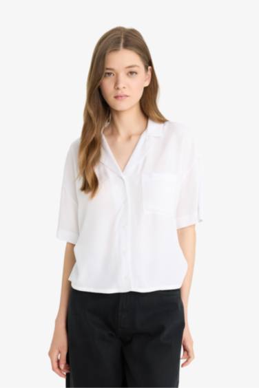 Crop Pyjamas Collar Short Sleeve Shirt