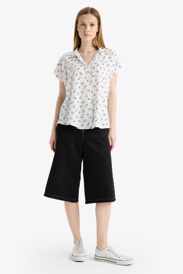 Regular Fit Shirt Collar Viscose Short Sleeve Shirt