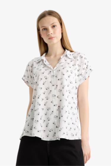Regular Fit Shirt Collar Viscose Short Sleeve Shirt
