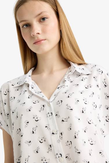 Regular Fit Shirt Collar Viscose Short Sleeve Shirt