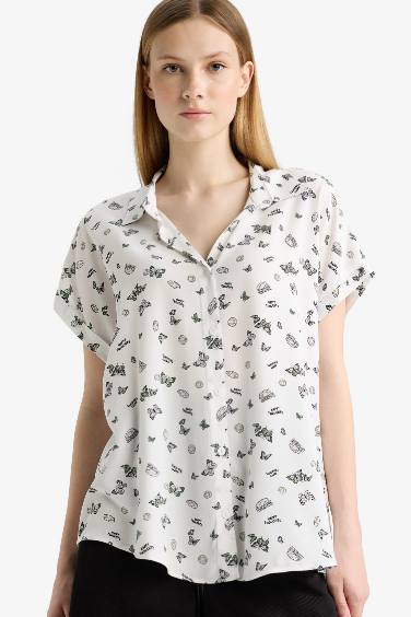 Regular Fit Shirt Collar Viscose Short Sleeve Shirt