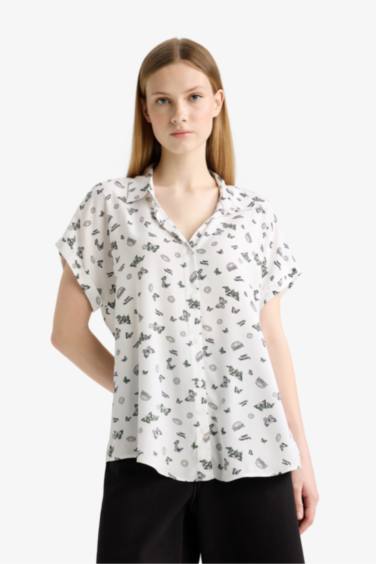 Regular Fit Shirt Collar Viscose Short Sleeve Shirt
