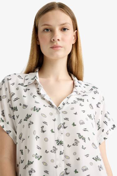 Regular Fit Shirt Collar Viscose Short Sleeve Shirt