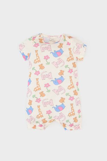 Baby Girl Newborn Animal Patterned Cotton Jumpsuit