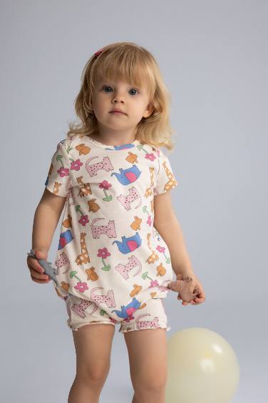 Baby Girl Newborn Animal Patterned Cotton Jumpsuit