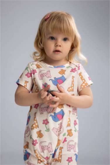 Baby Girl Newborn Animal Patterned Cotton Jumpsuit