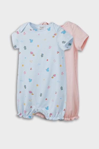 Baby Girl Newborn Animal Patterned Cotton 2 Piece Jumpsuit