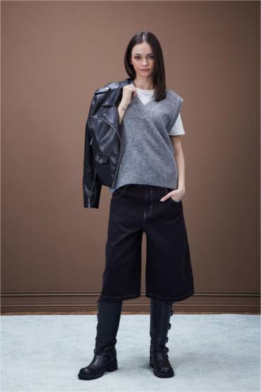 Oversize Fit Basic V Neck Knitwear Pullover