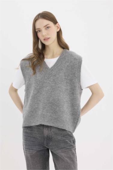 Oversize Fit Basic V Neck Knitwear Pullover