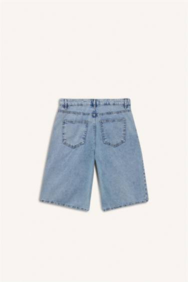 %100 Pamuk Yüksek Bel Jean Bermuda Şort - Görsel 8