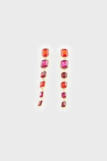Woman Red Long Earrings