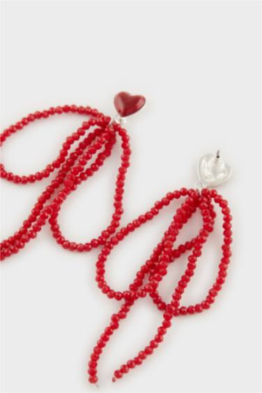 Woman Red Patterned Earrings