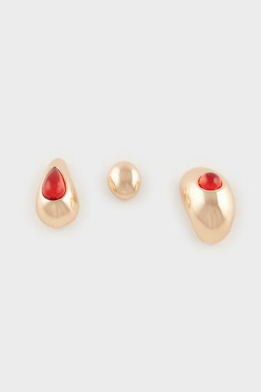 Kadın 3'lü Kırmızı Taşlı Küpe