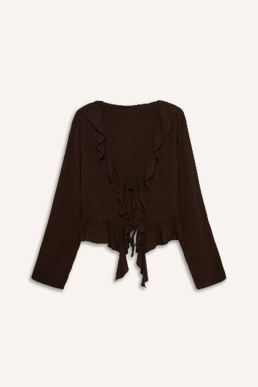 Blouse à manches longues en viscose avec nœud coupe régulière