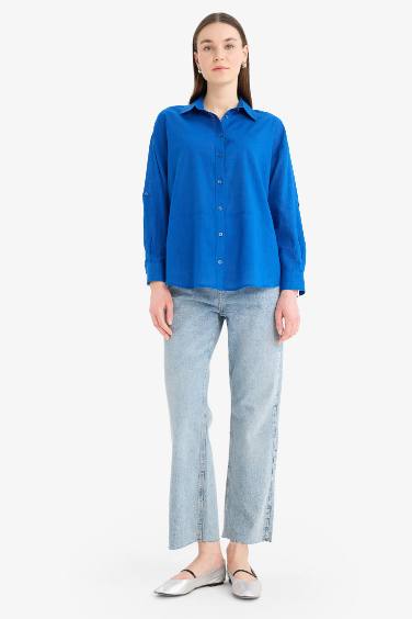 Regular Fit Flamed Cotton Long Sleeve Tunic