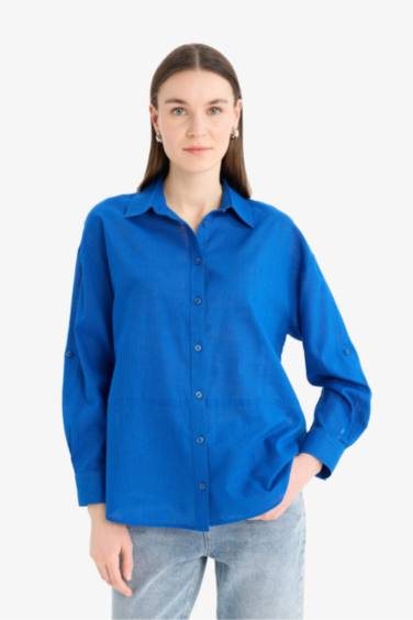 Regular Fit Flamed Cotton Long Sleeve Tunic