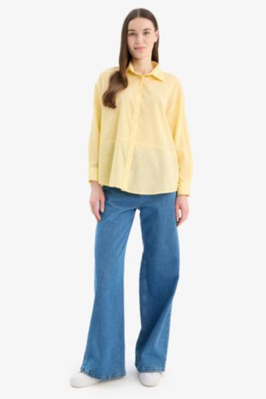 Regular Fit Flamed Cotton Long Sleeve Tunic