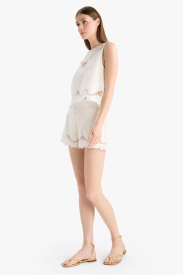 Пляжные шорты с вышивкой и льняной смесью, обычный крой - Fall in Love